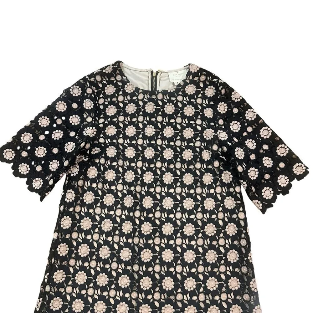 Kate Spade Black Pink Flower Lace Shift Dress Size 2